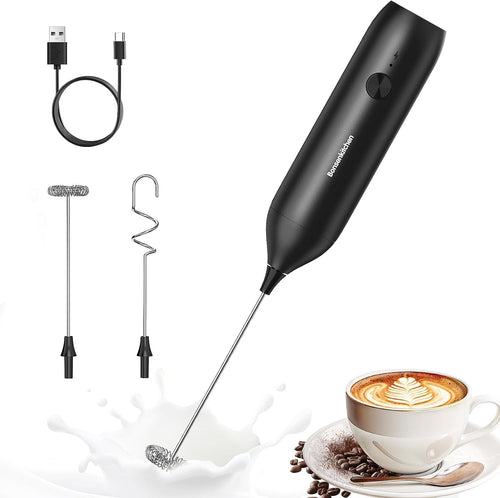 Rechargeable Milk Frother Handheld, Charging USB-C | Electric Foam Maker with Stainless Steel Whisk, Portable Hand Wand Drink Mixer for Coffee Matcha Lattes Cappuccino