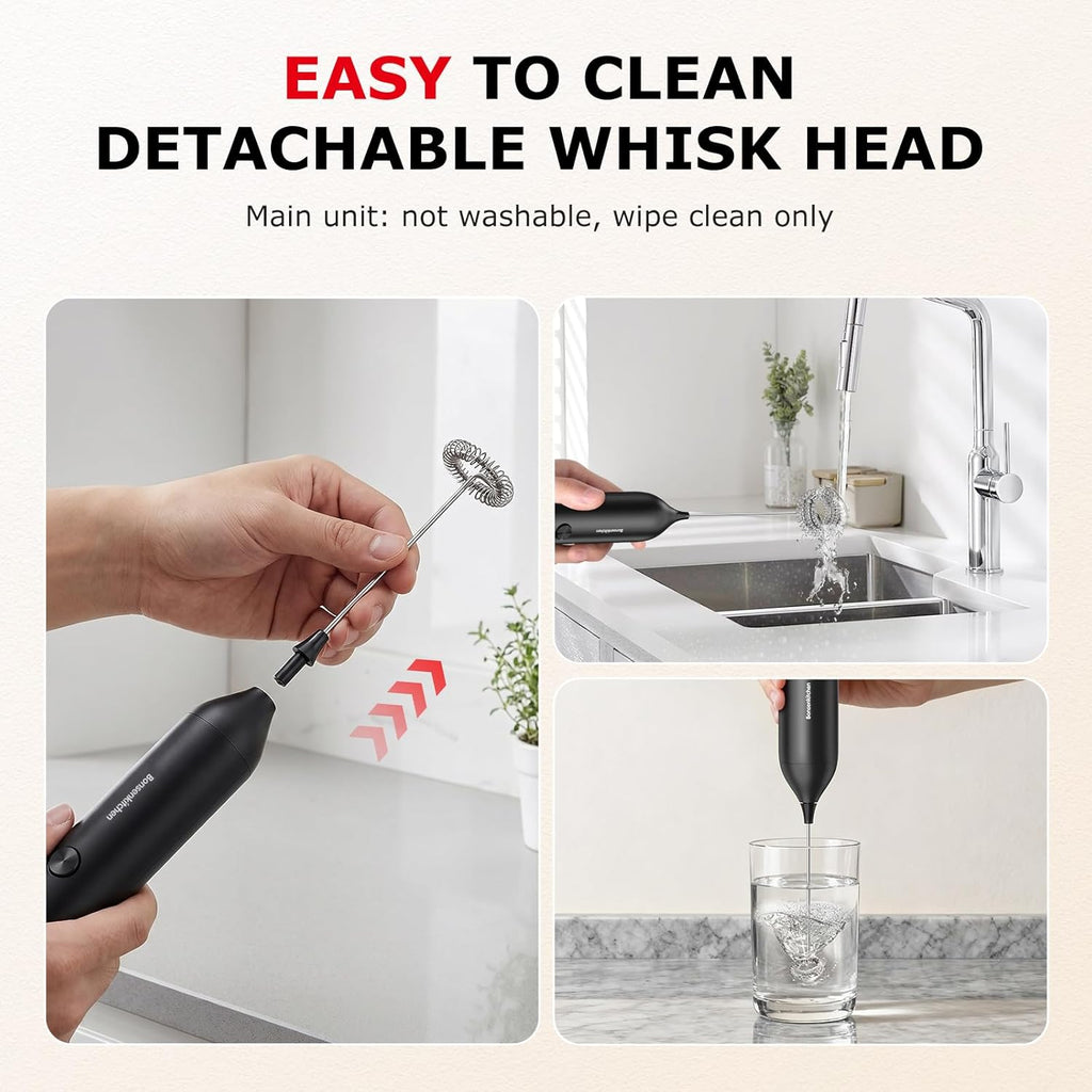 Rechargeable Milk Frother Handheld, Charging USB-C | Electric Foam Maker with Stainless Steel Whisk, Portable Hand Wand Drink Mixer for Coffee Matcha Lattes Cappuccino