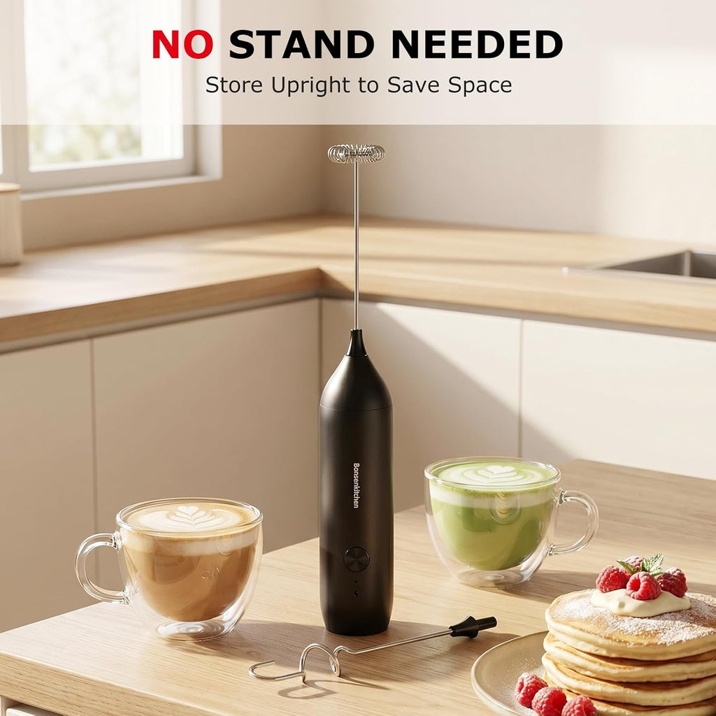 Rechargeable Milk Frother Handheld, Charging USB-C | Electric Foam Maker with Stainless Steel Whisk, Portable Hand Wand Drink Mixer for Coffee Matcha Lattes Cappuccino