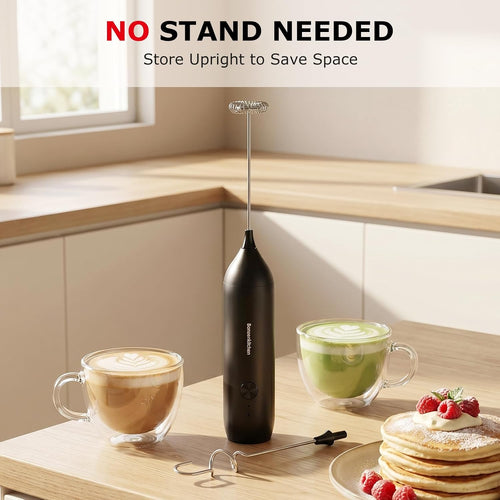 Rechargeable Milk Frother Handheld, Charging USB-C | Electric Foam Maker with Stainless Steel Whisk, Portable Hand Wand Drink Mixer for Coffee Matcha Lattes Cappuccino